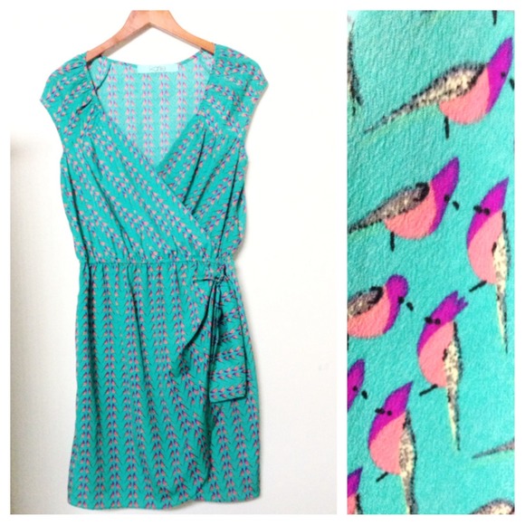 Karlie bird print faux wrap dress