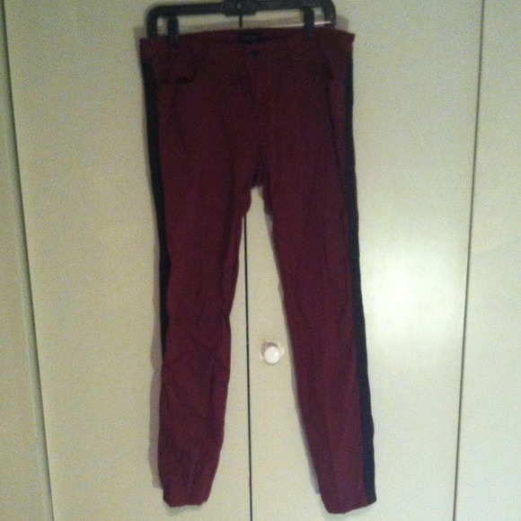 Maroon Skinny Jeans with Black Stripe down side
