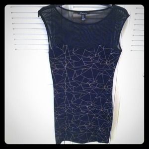 Black & taupe mesh body-con abstract print dress.