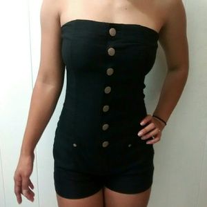 Strapless Black Button Up Romper