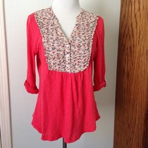 Knit tee w/ ruched calico yoke, Anthropologie