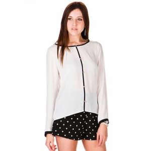 White Chiffon Blouse with Black Trim! NWOT