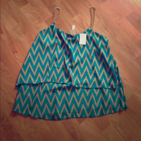 Brand New Printed Layered Top/W Gold Chain Straps.