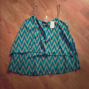Brand New Printed Layered Top/W Gold Chain Straps.
