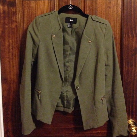 H&M • Military inspired Olive Green Studded Blazer