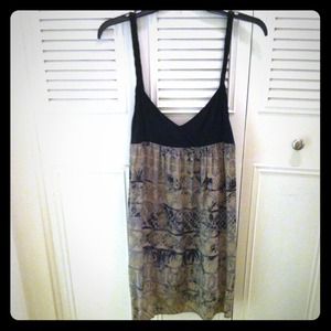 Black/taupe/grey braided cami boho print dress.