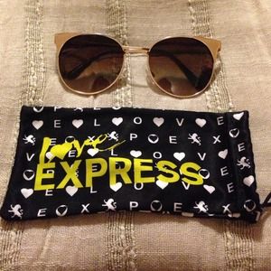 Express • Gold, round sunglasses