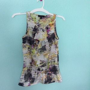 Abstract black, yellow and magenta top