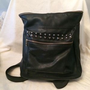 Black studded faux leather backpack