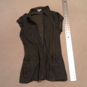 Dark Green button up sheer shirt - Sugar Tart