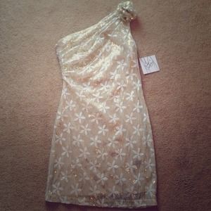 Badgely Mischka Mark & Jenna gold sequin dress