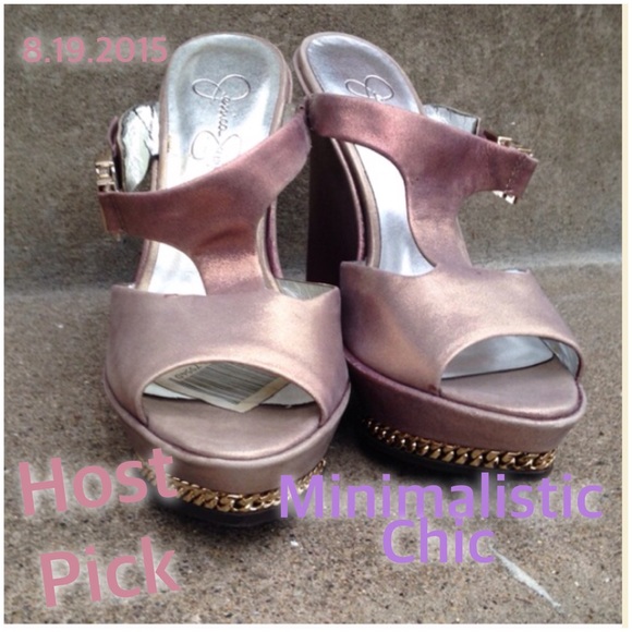 Ombre T-Strap High Wedge Peep Toe Mule w. Gold Buckle & Chain Detail - Picture 1 of 4