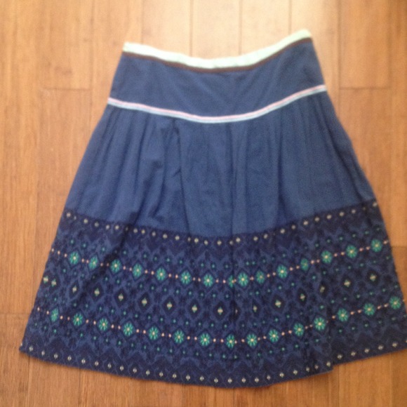 Blue embroidered Snak skirt from Anthropologie