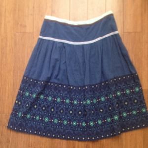 Blue embroidered Snak skirt from Anthropologie
