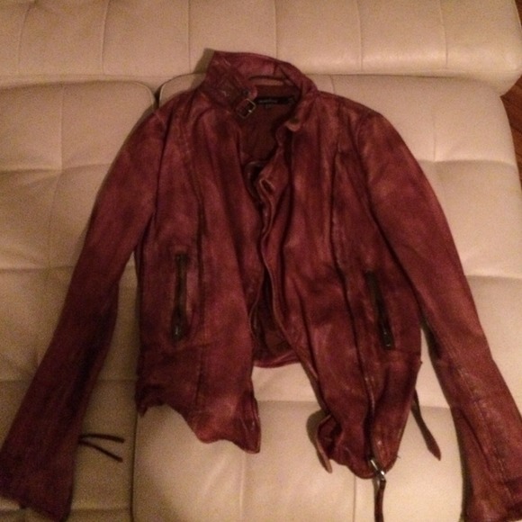 Muubaa distressed brown leather motorcycle jacket