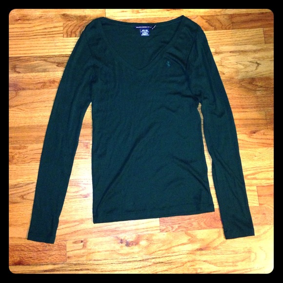 Dark green Ralph Lauren v neck long sleeve shirt