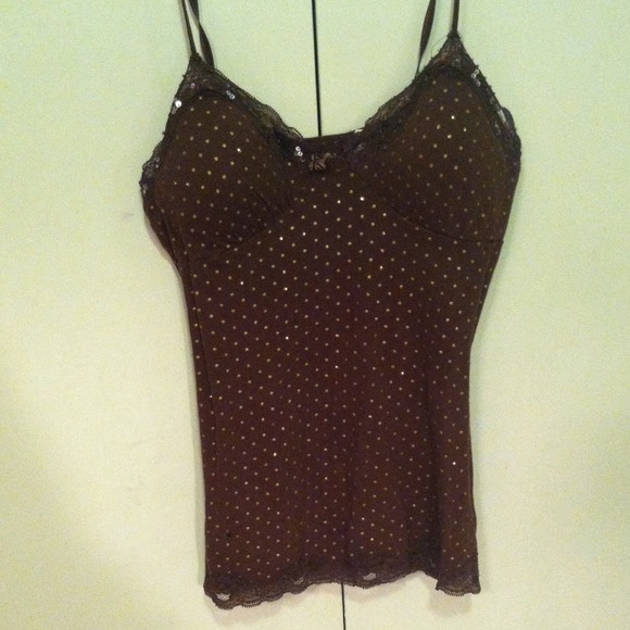 Brown with Gold Polka Dot Spaghetti Strap