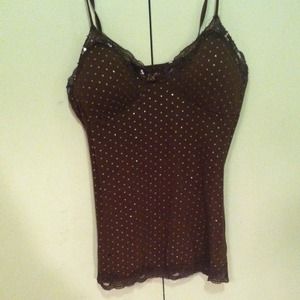 Brown with Gold Polka Dot Spaghetti Strap