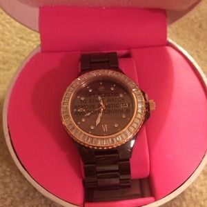 Dark grey ceramic watch with Baguette Bezel.