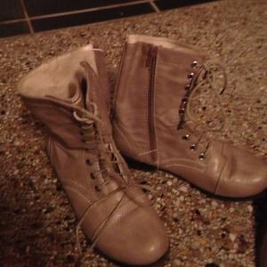 Grey tie/zip boots. Just Fab