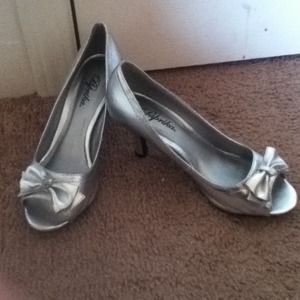 Silver open toe heels
