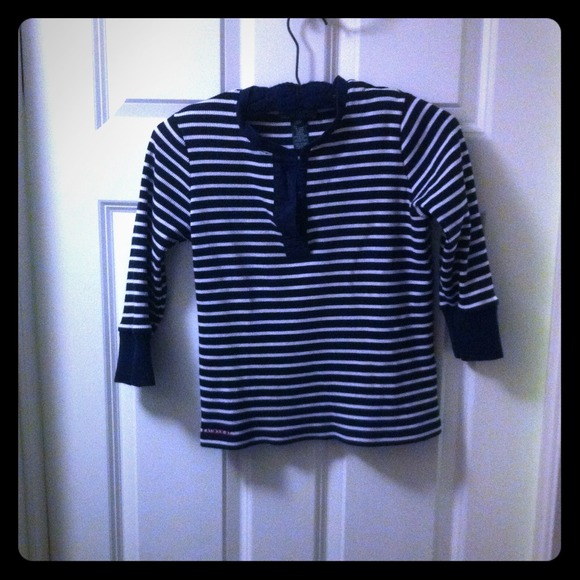 3/4 Sleeve Navy-and-White Striped Top - Picture 1 of 1