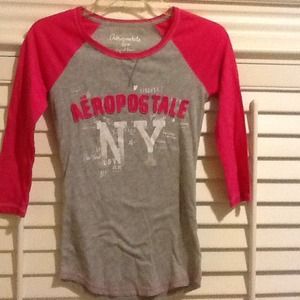 Aeropostale gray and hot pink baseball shirt