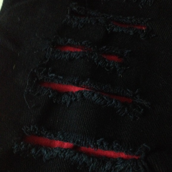 Ripped Black Jeans With Red Material - Picture 2 of 3