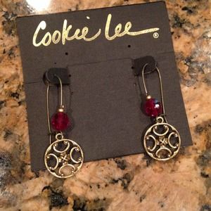 Bronze tone earrings with glass bead