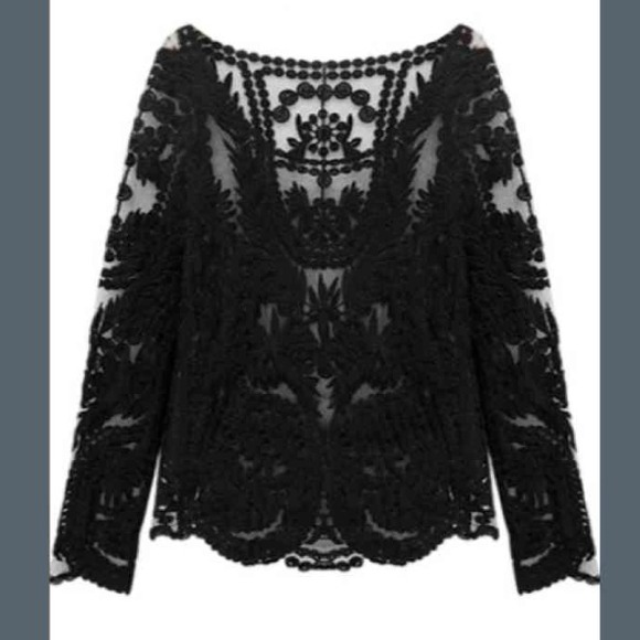 Black crochet boho top