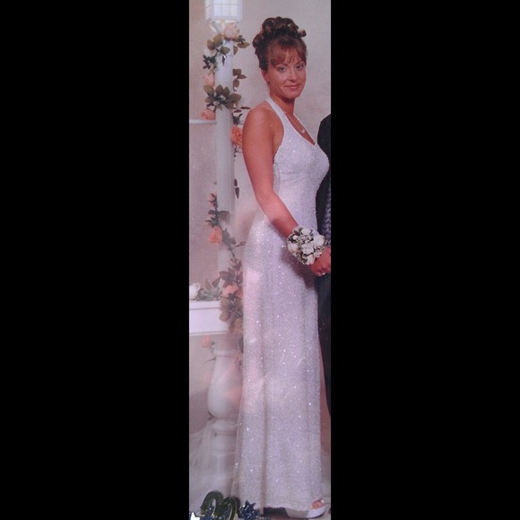 White sequence prom dress