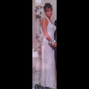 White sequence prom dress