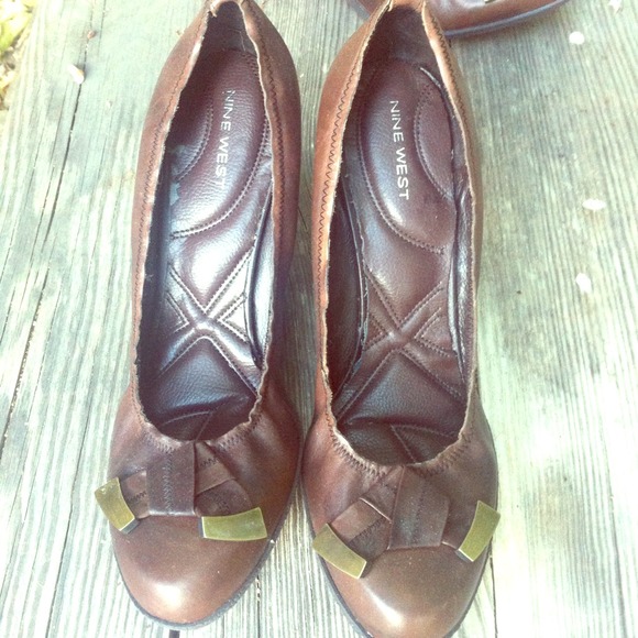 Nine West Brown leather wedge heels