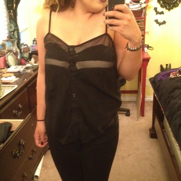 Black spaghetti strap top with polka dot lace - Picture 2 of 3