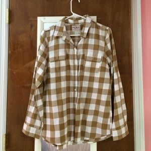 Old Navy Carmel and white Plaid top