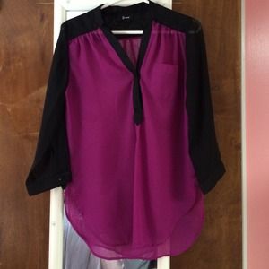 Color block! Plum and black chiffon top