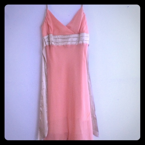 Coral pink dress with gold straps