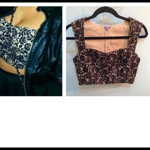 Black and nude, laced detail, bustier crop top