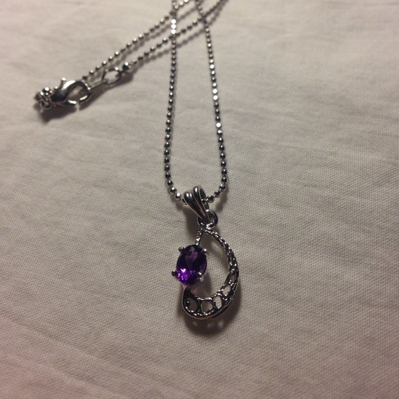 Beautiful necklace with amethyst pendant (925) - Picture 1 of 3