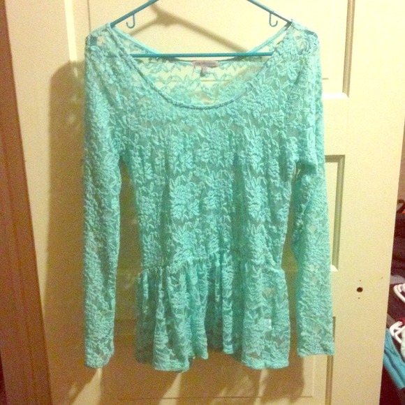 turquoise floral lace peplum top