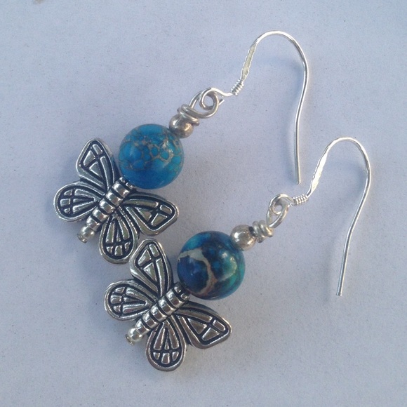 SS Butterfly & Jasper Earrings - Picture 2 of 3