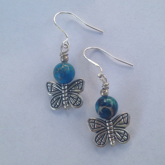 SS Butterfly & Jasper Earrings - Picture 3 of 3