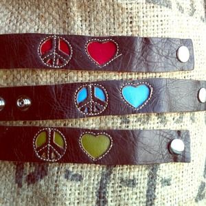 Leather Armband - Peace Sign & Heart