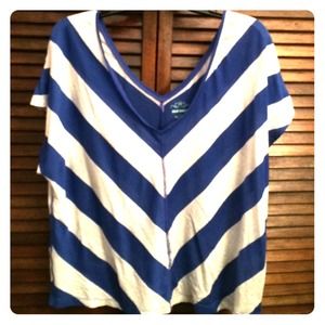 Deep V-neck bright blue and cream stripped shirt