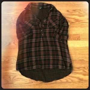 Forever 21 brown and burgundy flannel style tunic