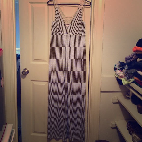 Black and white striped maxi dress