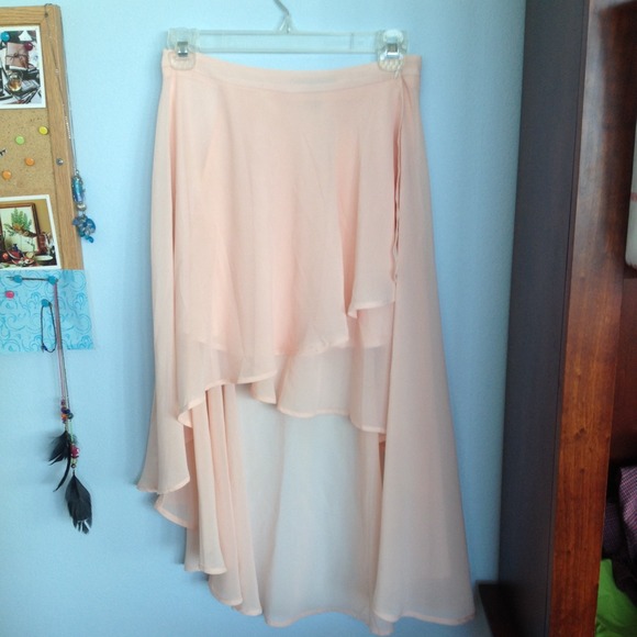 Pink Hi-Low Skirt, Necklace and Silver Bag.