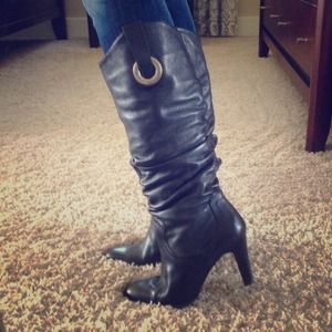 Black heeled slouch boots