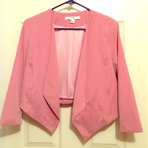 Pink faux suede cropped blazer
