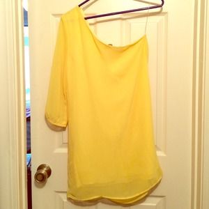Bright yellow one-shouldered dress